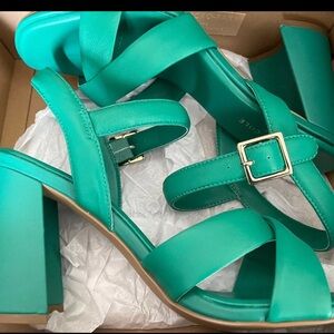 Kenneth Cole Block Lessia Heel Ankle Strap Sandals 10 Green New In Box